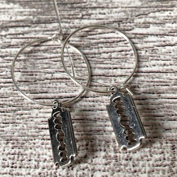 Dainty, Faux Razor Blade, Nickel Free, Small Hoop Earrings - Picture 2 of 7